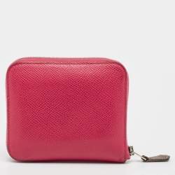 Pre Owned Hermes Rose Extreme Epsom Leather Silk'In Compact Wallet