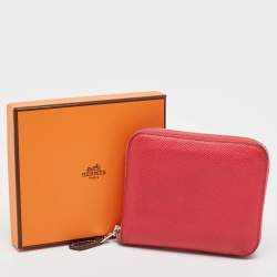 Pre Owned Hermes Rose Extreme Epsom Leather Silk'In Compact Wallet