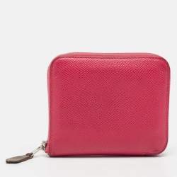 Pre Owned Hermes Rose Extreme Epsom Leather Silk'In Compact Wallet