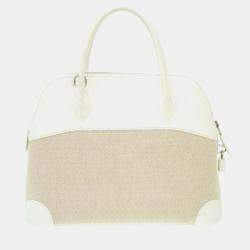 Hermes White Toile Ash Taurillon Clemence Bolide 31 Handbag