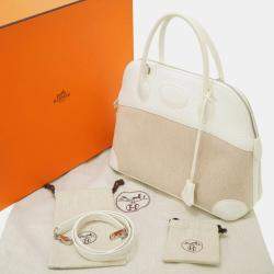 Hermes White Toile Ash Taurillon Clemence Bolide 31 Handbag