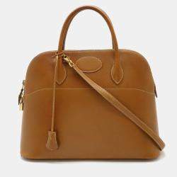 Hermes Gold Light Brown Cushvel Leather Bolide 35 Handbag