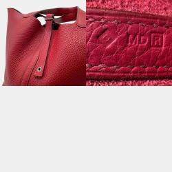 Hermes Rouge Garance Silver Taurillon Clemence Picotin Lock 22 Handbag