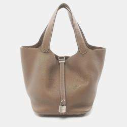 Hermes Beige Taurillon Clemence Picotin Lock MM Etoupe Handbag