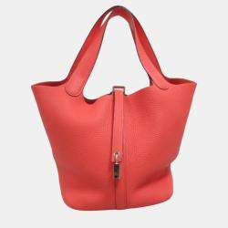 Hermes Red Leather Togo Picotin Lock MM Handbag