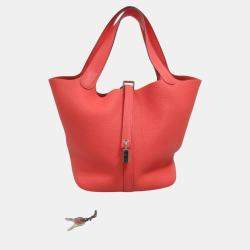 Hermes Red Leather Togo Picotin Lock MM Handbag