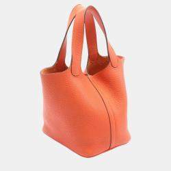 Hermes Orange Togo Picotin Lock PM Handbag