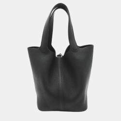 Hermes Black Noir Taurillon Clemence Calfskin (cowhide) Picotin Lock MM bag