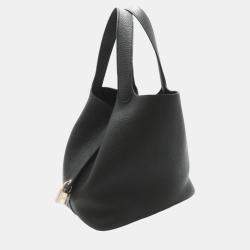 Hermes Black Noir Taurillon Clemence Calfskin (cowhide) Picotin Lock MM bag