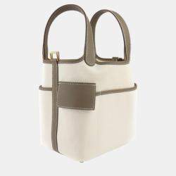 Hermes Ecru Etoupe Toile Goelan x Swift Leather Picotin Lock PM Cargo Pocket Tote Bag