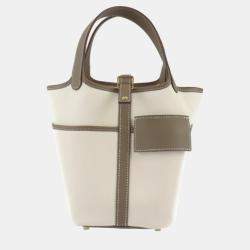 Hermes Ecru Etoupe Toile Goelan x Swift Leather Picotin Lock PM Cargo Pocket Tote Bag