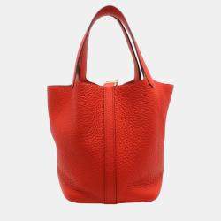 Hermes Rouge Casac Taurillon Clemence Picotin Lock 18 Handbag