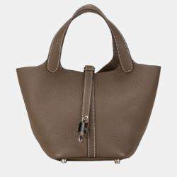 Hermes Etoupe Greige Taurillon Clemence Picotin Lock 18 Handbag