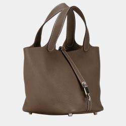 Hermes Etoupe Greige Taurillon Clemence Picotin Lock 18 Handbag