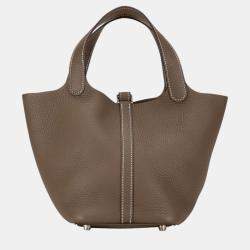 Hermes Etoupe Greige Taurillon Clemence Picotin Lock 18 Handbag