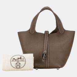 Hermes Etoupe Greige Taurillon Clemence Picotin Lock 18 Handbag