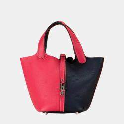 Hermes Rose Extreme Bleu Nuit Taurillon Clemence Picotin Lock PM Kazak Handbag