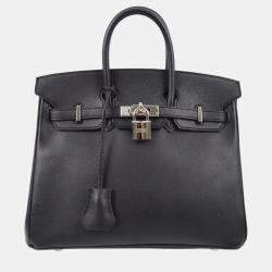 Hermes Black Epsom Leather Palladium Finish Birkin 25