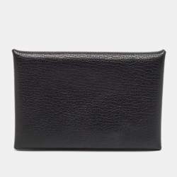 Hermès Noir Chevere Leather Calvi Card Holder 