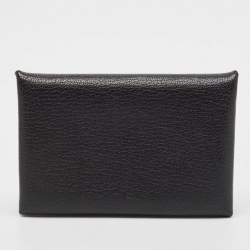 Hermès Noir Chevere Leather Calvi Card Holder 