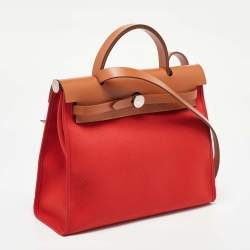 Pre Owned Hermès Rogue Tomate/Natural Toile and Vache Hunter Herbag Zip 31 Bag