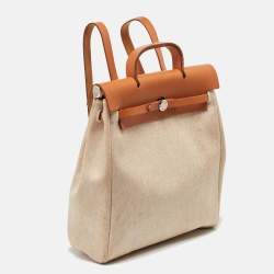 Pre Owned Hermes Natural/Toile Canvas and Vache Hunter Herbag 2 in 1 Backpack