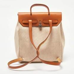 Pre Owned Hermes Natural/Toile Canvas and Vache Hunter Herbag 2 in 1 Backpack