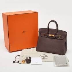 Pre Owned Hermes Chocolat Togo Leather Gold Finish Birkin 25 Bag