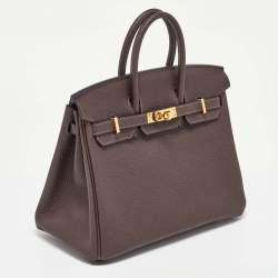Pre Owned Hermes Chocolat Togo Leather Gold Finish Birkin 25 Bag