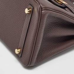 Pre Owned Hermes Chocolat Togo Leather Gold Finish Birkin 25 Bag