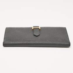 Hermes Black Epsom Leather Gold Finish Bearn Wallet