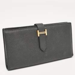 Hermes Black Epsom Leather Gold Finish Bearn Wallet