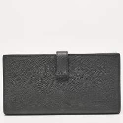 Hermes Black Epsom Leather Gold Finish Bearn Wallet