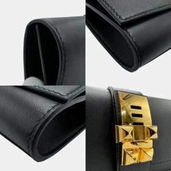 Hermes Swift Leather Black Gold Medor Clutch Bag PM