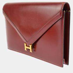 Hermes Box Calf Rouge Ash Bordeaux Liddy Clutch Vintage Shoulder Bag