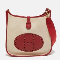 Pre Owned Hermes Red Canvas and Leather Evelyne I GM Bag