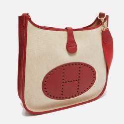 Pre Owned Hermes Red Canvas and Leather Evelyne I GM Bag