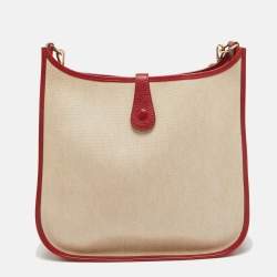 Pre Owned Hermes Red Canvas and Leather Evelyne I GM Bag