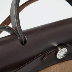 Pre Owned Hermes Etoupe Grey/Cafe Canvas and Leather Herbag Zip 31 Bag