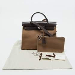 Pre Owned Hermes Etoupe Grey/Cafe Canvas and Leather Herbag Zip 31 Bag