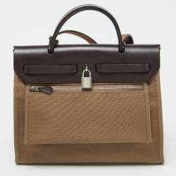 Pre Owned Hermes Etoupe Grey/Cafe Canvas and Leather Herbag Zip 31 Bag