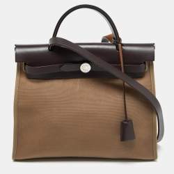 Pre Owned Hermes Etoupe Grey/Cafe Canvas and Leather Herbag Zip 31 Bag