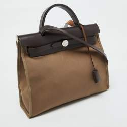 Pre Owned Hermes Etoupe Grey/Cafe Canvas and Leather Herbag Zip 31 Bag