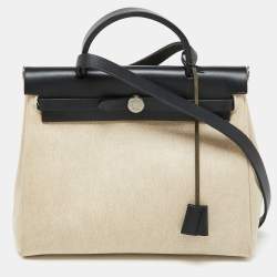 Pre Owned Hermès Beige/Black Toile and Vache Hunter 2in1 Herbag Zip 31 Bag