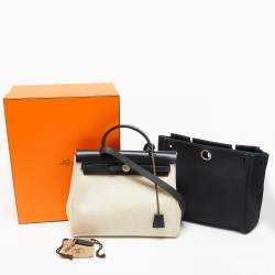 Pre Owned Hermès Beige/Black Toile and Vache Hunter 2in1 Herbag Zip 31 Bag