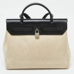 Pre Owned Hermès Beige/Black Toile and Vache Hunter 2in1 Herbag Zip 31 Bag