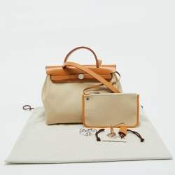 Pre Owned Hermes Beton/Natural Vache Hunter and Toile Militaire Herbag Zip 31 Bag
