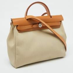Pre Owned Hermes Beton/Natural Vache Hunter and Toile Militaire Herbag Zip 31 Bag