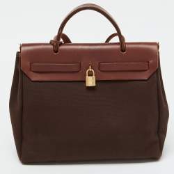 Hermès Cafe/Terre Canvas and Leather 2in1 Herbag Zip 31 Bag