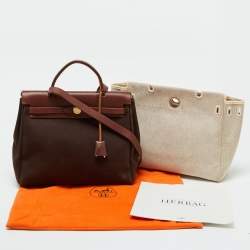 Hermès Cafe/Terre Canvas and Leather 2in1 Herbag Zip 31 Bag